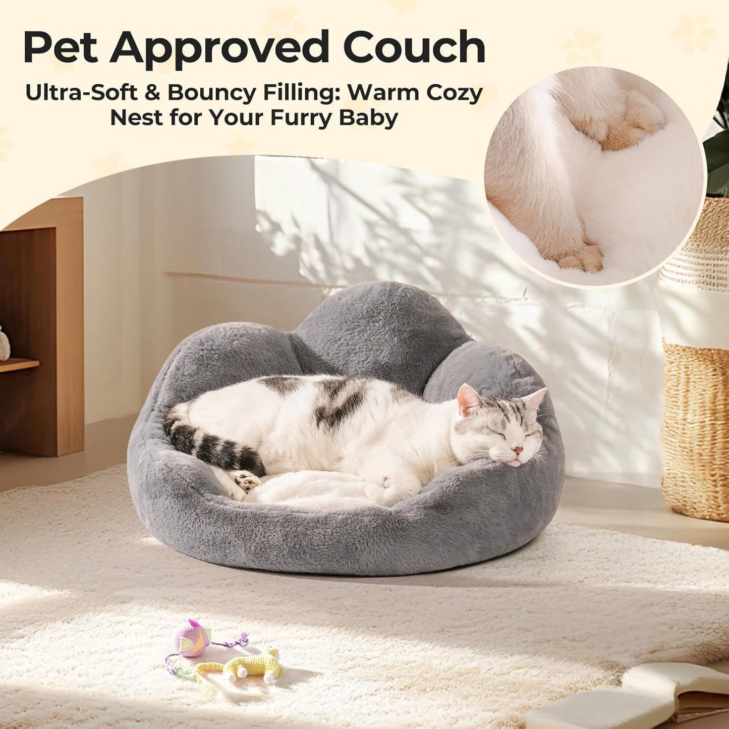 Fluffy Flower Cat Bed – Washable, Cute, and Non-Slip